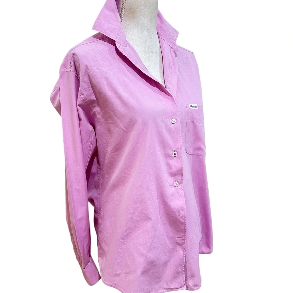 Faconnable pink Button-Down Shirt cotton chest pocket designed in France medium - Picture 4 of 8